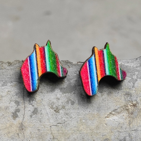 Imagen de Madera Retro Pendientes Multicolor Mapa 1.5cm, 1 Par