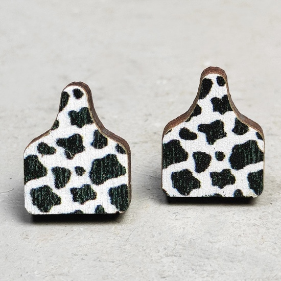 Imagen de Madera Retro Pendientes Negro & Blanco Falda 1.5cm, 1 Par