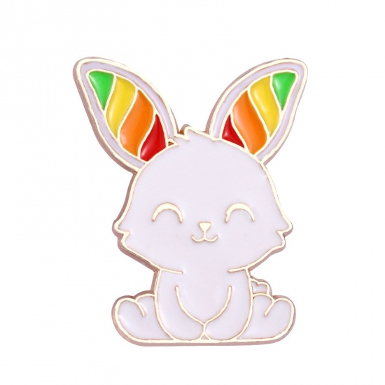 Picture of Stylish Pin Brooches Rabbit Animal Gold Plated Multicolor Enamel 3cm x 2.4cm, 1 Piece