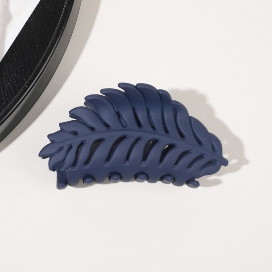 Picture of ABS Stylish Hair Claw Clips Clamps Navy Blue Leaf Frosted 9.5cm x 4cm, 1 Piece