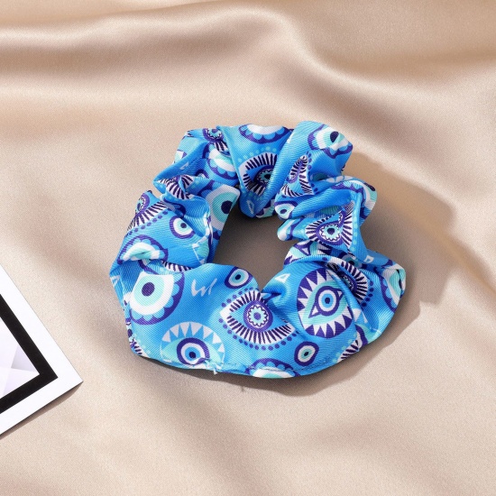 Picture of Nylon Stylish Ponytail Holder Hair Ties Band Scrunchies Skyblue Eye Elastic 7cm Dia., 1 Piece