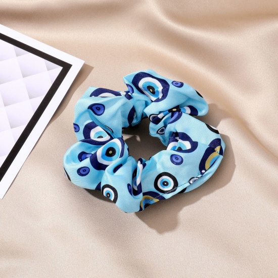 Picture of Nylon Stylish Ponytail Holder Hair Ties Band Scrunchies Light Blue Eye Elastic 7cm Dia., 1 Piece