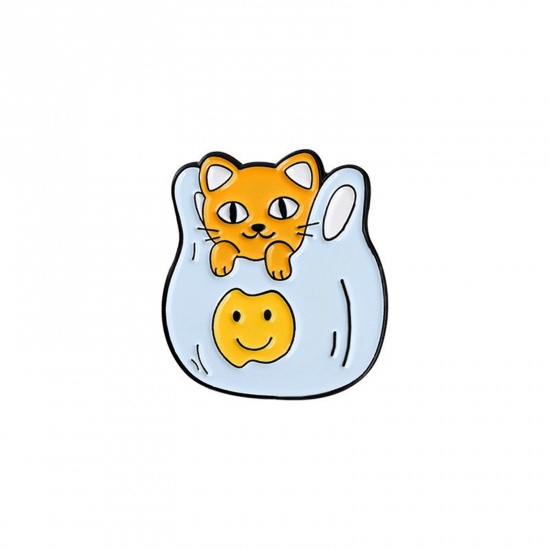 Picture of Cute Pin Brooches Bag Cat Multicolor Enamel 2.5cm x 2.2cm, 1 Piece