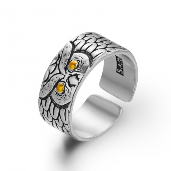 Picture of Retro Open Adjustable Rings Antique Silver Color Owl Animal 18mm(US Size 7.75), 1 Piece