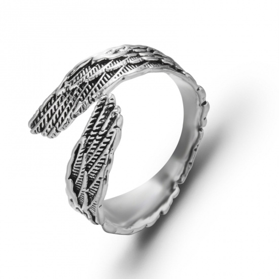 Picture of Retro Open Adjustable Rings Antique Silver Color Wing 16mm(US size 5.25), 1 Piece