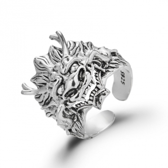 Picture of Retro Open Adjustable Rings Antique Silver Color Dragon 18mm(US Size 7.75), 1 Piece