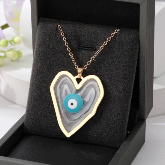 Picture of Valentine's Day Pendant Necklace Gold Plated White Heart Evil Eye Enamel 50cm(19 5/8") long, 1 Piece