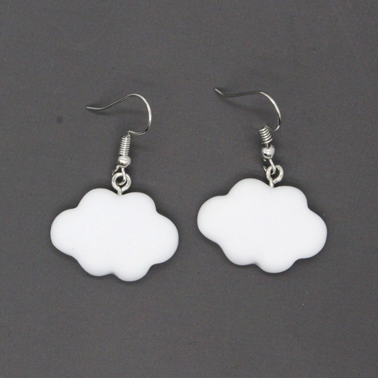 Image de Boucles d'Oreilles Mignon en Résine Argent Mat Blanc Nuage 3.8cm x 2.6cm, 1 Paire