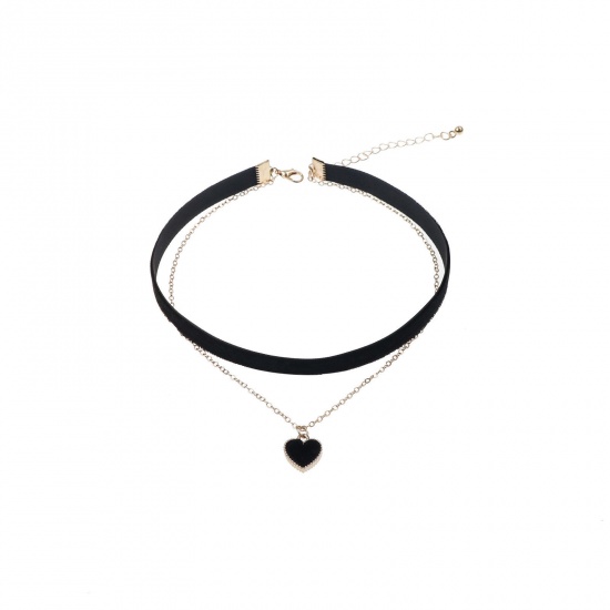 Picture of Velvet Stylish Choker Necklace Black Heart 30cm(11 6/8") long, 1 Piece