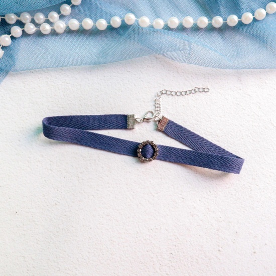 Picture of Polyester Japanese Style Choker Necklace Ink Blue Oval 30cm(11 6/8") long, 1 Piece