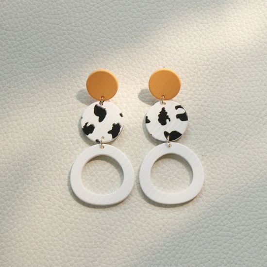 Picture of Acrylic Stylish & Casual Earrings White Round Spot Hollow 8cm, 1 Pair