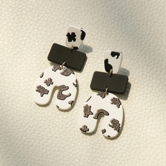 Picture of Acrylic Stylish & Casual Earrings White Luck Horseshoe Leopard Print 5cm, 1 Pair