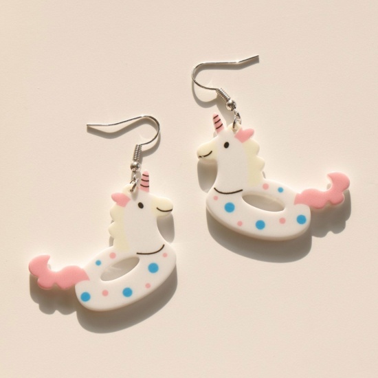 Picture of Acrylic Stylish & Casual Earrings White Horse Animal 5.5cm, 1 Pair