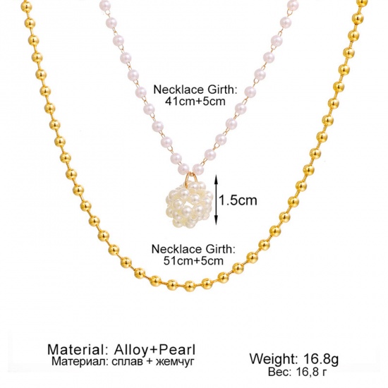 Picture of Stylish Multilayer Layered Necklace Gold Plated Ball Imitation Pearl 41cm - 51cm long, 1 Piece