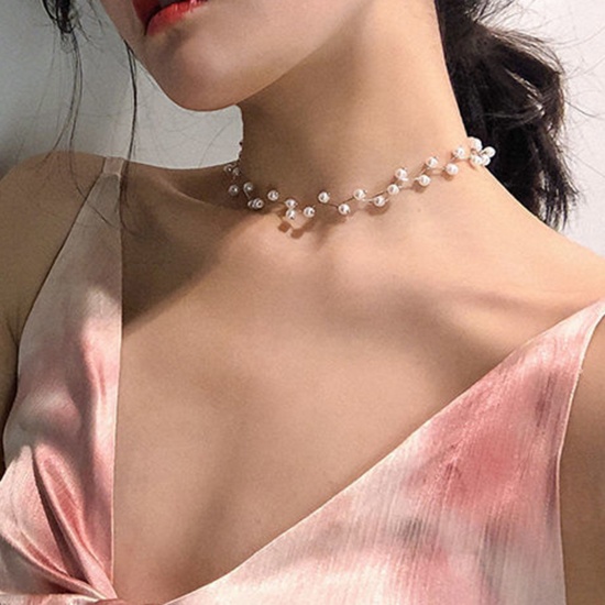 Picture of Ins Style Choker Necklace Gold Plated Imitation Pearl 30cm(11 6/8") long, 1 Piece