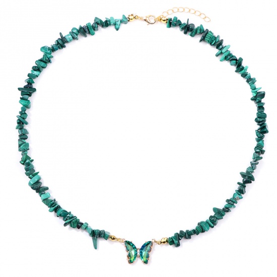 Immagine di Malachite Insetto Collana di Perline Oro Placcato Blu Pavone Scheggia di Perle Farfalla 45cm Lunghezza, 1 Pz