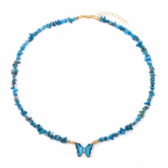 Immagine di Apatite Insetto Collana di Perline Oro Placcato Blu Scheggia di Perle Farfalla 45cm Lunghezza, 1 Pz