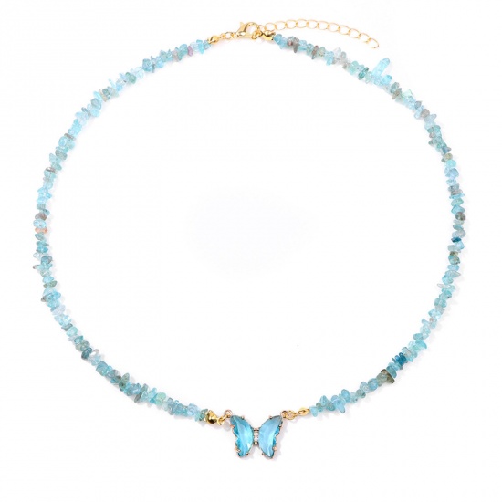 Immagine di Apatite Insetto Collana di Perline Oro Placcato Blu Chiaro Scheggia di Perle Farfalla 45cm Lunghezza, 1 Pz