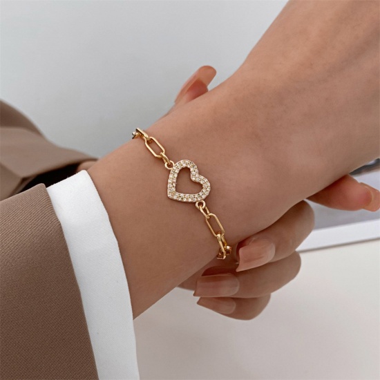 Bild von Valentinstag Armband Vergoldet Herz Transparent Strass 18cm lang, 1 Strang