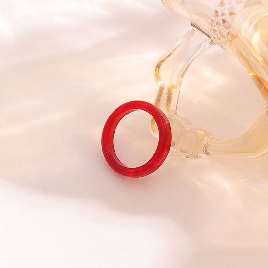 Picture of Resin Retro Unadjustable Band Rings Red 17mm(US Size 6.5), 2 PCs