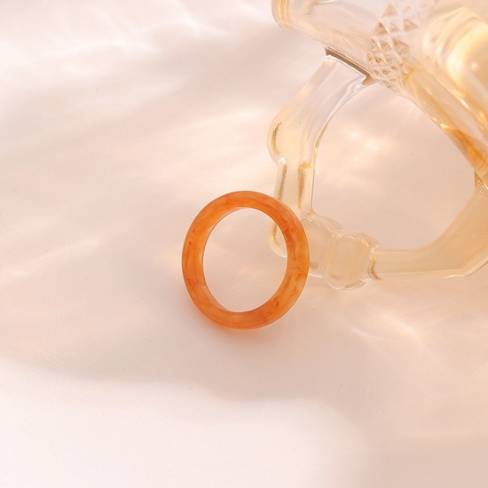 Picture of Resin Retro Unadjustable Band Rings Orange 17mm(US Size 6.5), 2 PCs
