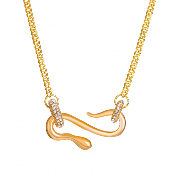 Immagine di Elegante Collana con Ciondolo Oro Placcato Anello Serpente Trasparente Strass 52cm Lunghezza, 1 Pz
