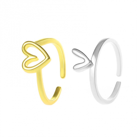 Picture of Stylish Open Adjustable Rings Gold Plated & Silver Tone Heart Hollow 17mm(US Size 6.5), 1 Set ( 2 PCs/Set)