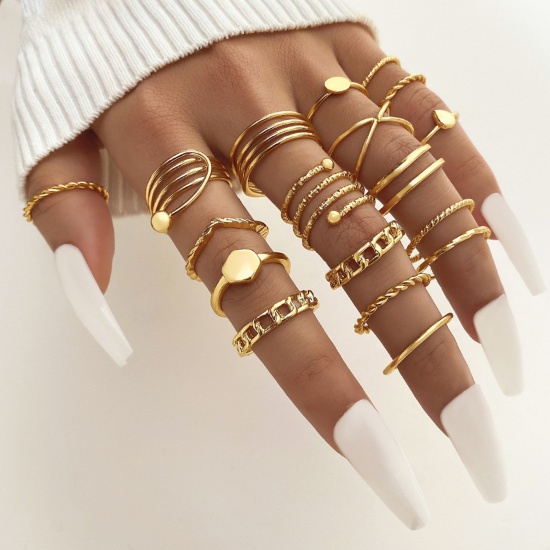 Picture of Retro Open Adjustable Knuckle Band Midi Rings Gold Plated Braided 18mm(US Size 7.75) - 16mm(US size 5.25), 1 Set ( 18 PCs/Set)