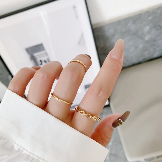 Picture of Retro Open Adjustable Knuckle Band Midi Rings Gold Plated Link Chain 18mm(US Size 7.75) - 16mm(US size 5.25), 1 Set ( 3 PCs/Set)
