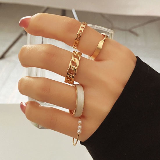 Picture of Retro Open Adjustable Knuckle Band Midi Rings Gold Plated Link Chain 18mm(US Size 7.75) - 16mm(US size 5.25), 1 Set ( 5 PCs/Set)