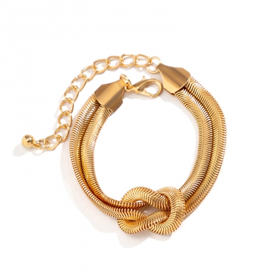Bild von Eisenlegierung Einfach Armband Vergoldet Seilknoten 14cm lang, 1 Strang