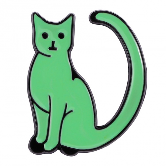 Immagine di Carino Spilla Gatto Lettere " D " Verde Smalto 3cm x 3cm, 1 Pz