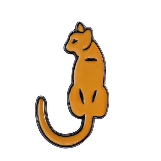 Immagine di Carino Spilla Gatto Lettere " J " Arancione Smalto 3cm x 2cm, 1 Pz