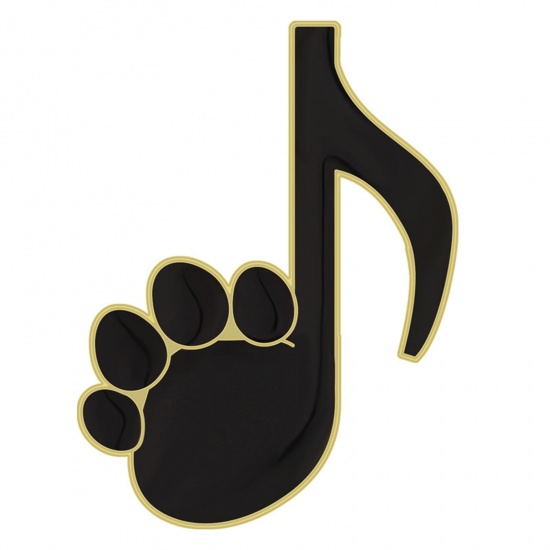 Picture of Cute Pin Brooches Paw Claw Musical Note Black Enamel 3cm x 1.2cm, 1 Piece