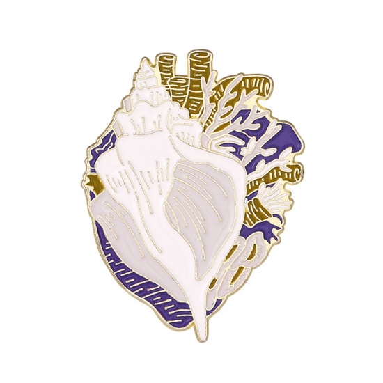 Picture of Medical Pin Brooches Anatomical Human Heart Conch Sea Snail Multicolor Enamel 3cm x 2.5cm, 1 Piece