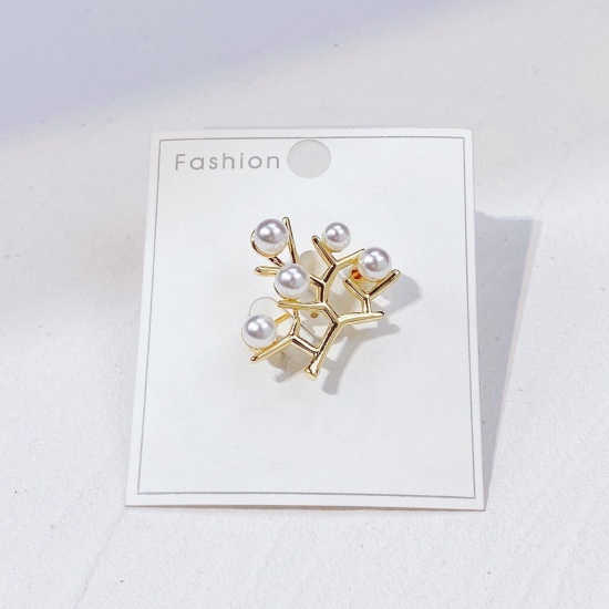 Picture of Exquisite Pin Brooches Branch Gold Plated Imitation Pearl 3cm x 2.6cm, 1 Piece