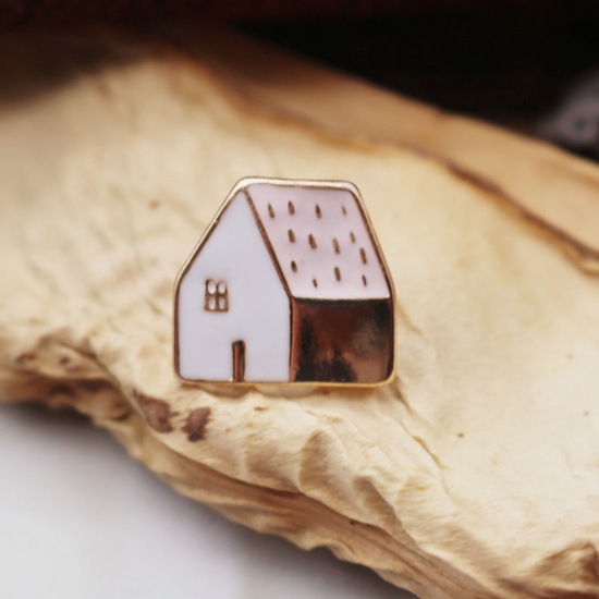 Picture of Simple Pin Brooches House Pink Enamel 2cm, 1 Piece