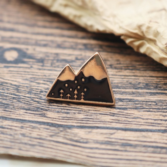 Picture of Simple Pin Brooches Mountain Black Enamel 2cm, 1 Piece