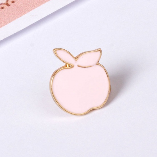 Picture of Simple Pin Brooches Apple Fruit Pink Enamel 2cm, 1 Piece
