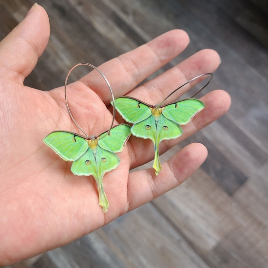 Picture of Acrylic Insect Earrings Green Moth 6.5cm x 5cm, 1 Pair