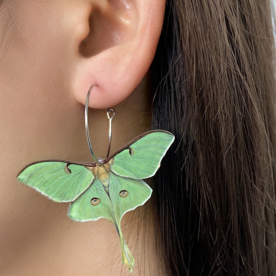 Picture of Acrylic Insect Earrings Green Moth 6.5cm x 5cm, 1 Pair