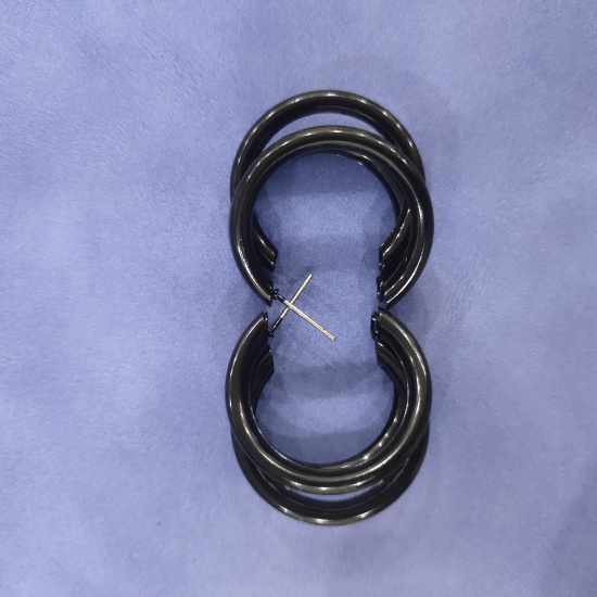 Picture of Simple Hoop Earrings Black C Shape 3.1cm x 2.9cm, 1 Pair