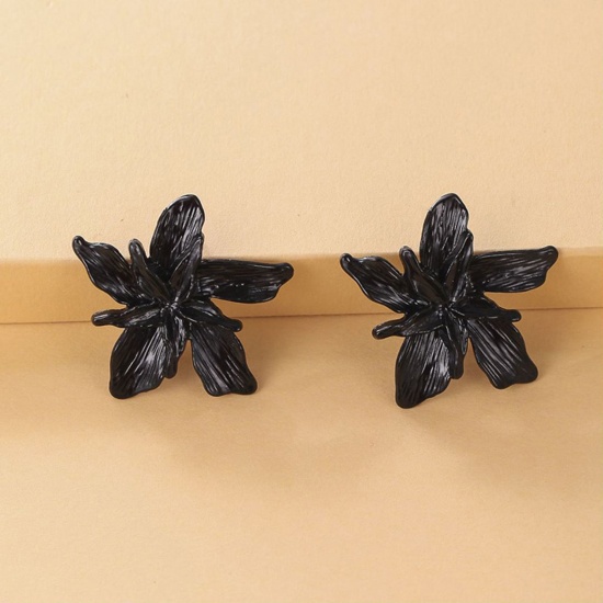 Image de Boucles d'Oreilles Puces Style Bohème Noir Papillon Fleurs 3.8cm x 3.8cm, 1 Paire