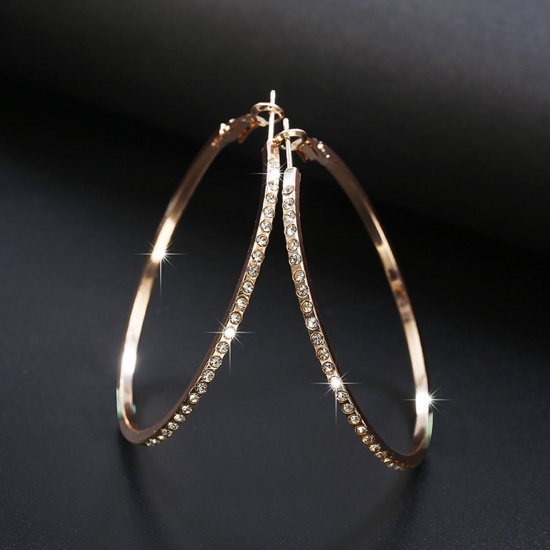 Picture of Simple Hoop Earrings Rose Gold Micro Pave Circle Ring Clear Rhinestone 5.6cm Dia, 1 Pair