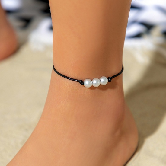 Picture of Resin Boho Chic Bohemia Braided Anklet Imitation Pearl 35cm(13 6/8") long, 1 Piece