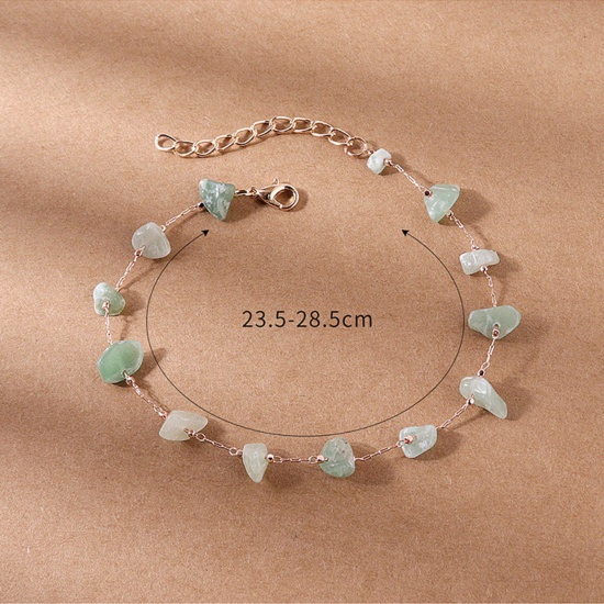 Picture of Crystal Boho Chic Bohemia Beaded Anklet Gold Plated Light Green Chip Beads 23cm - 28cm long, 1 Piece