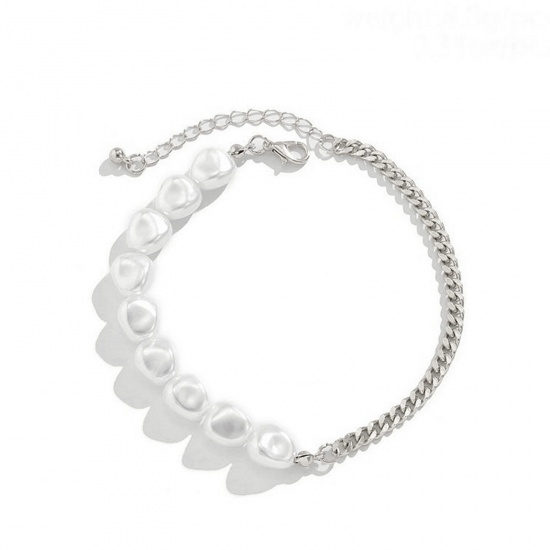 Picture of Resin Stylish Anklet Silver Tone Irregular Imitation Pearl 20cm(7 7/8") long, 1 Piece