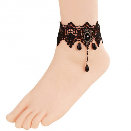 Picture of Lace Gothic Anklet Black Tassel Drop 18cm(7 1/8") long, 1 Piece