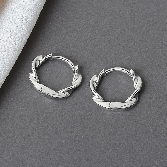 Изображение Медь Простой Серьги-кольца Матовое Серебро Твист 1.4см x 1.2см, 1 Пара