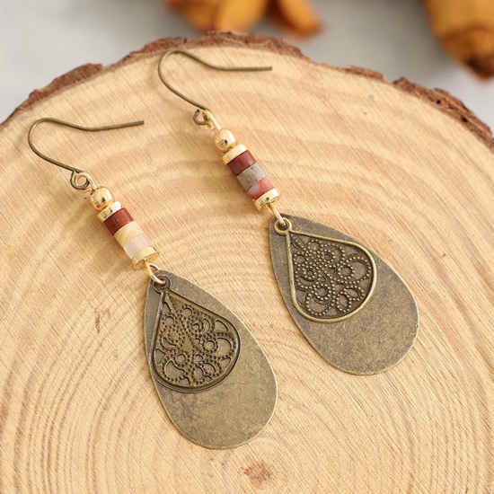 Picture of Retro Earrings Antique Bronze Drop Carved Pattern 6cm, 1 Pair
